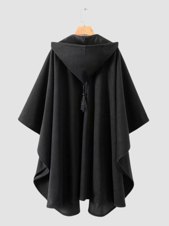 WLS Dark Hooded Long Cape Woolen Coat