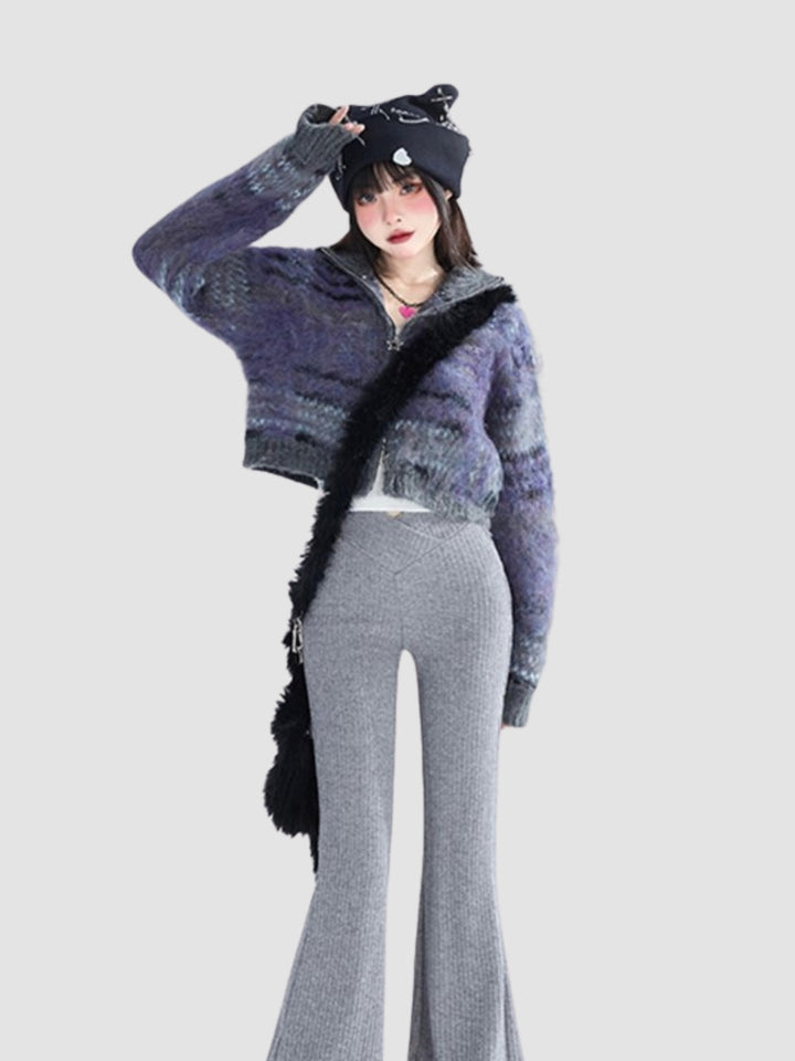 WLS Retro Striped Stand Collar Cardigan Jacket