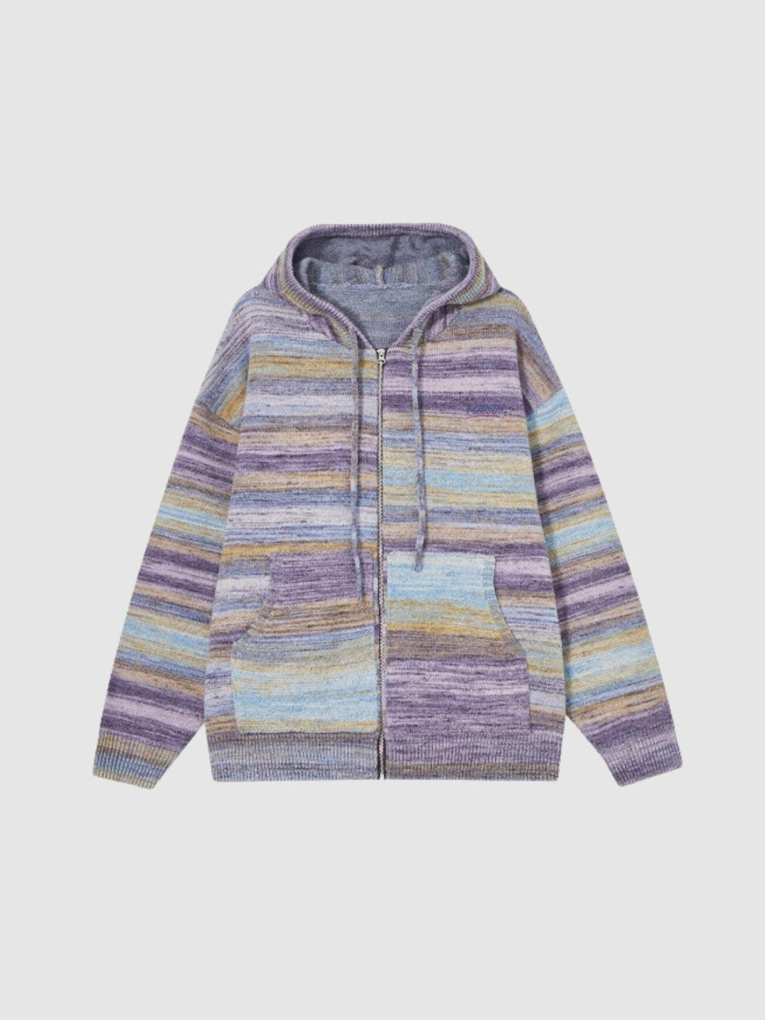 We Love Street Casual Zipper Hoodie Striped Knit Cardigan