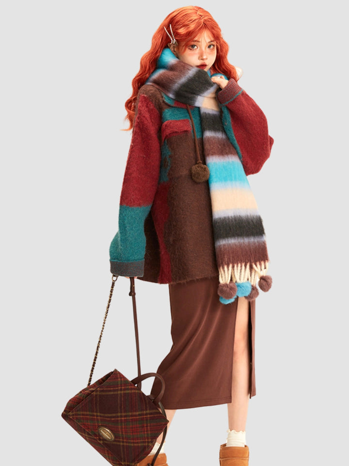 WLS Colorful Striped Fur Ball Soft Scarf