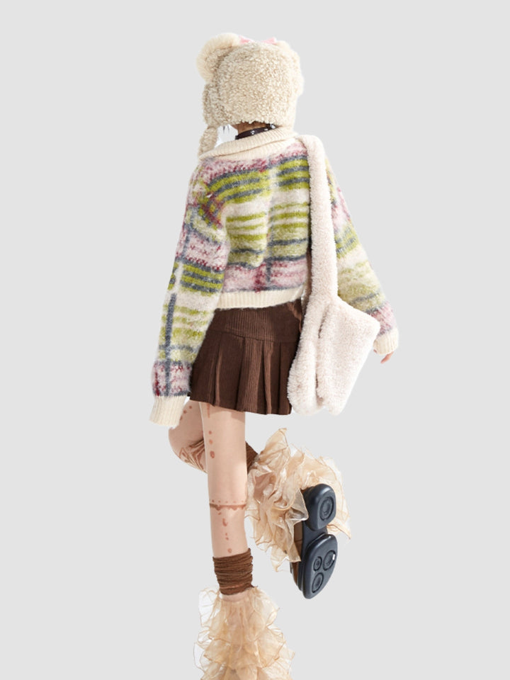 WLS Retro Striped Stand Collar Cardigan Jacket
