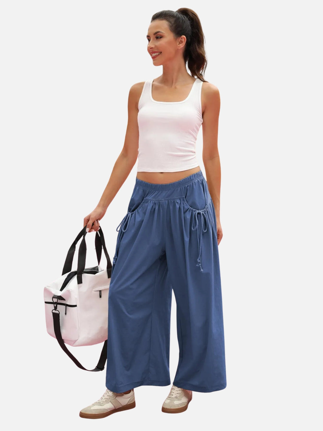 UrbanFlow Wide‑Leg Street Pants – Tie‑Pocket Harem Trousers