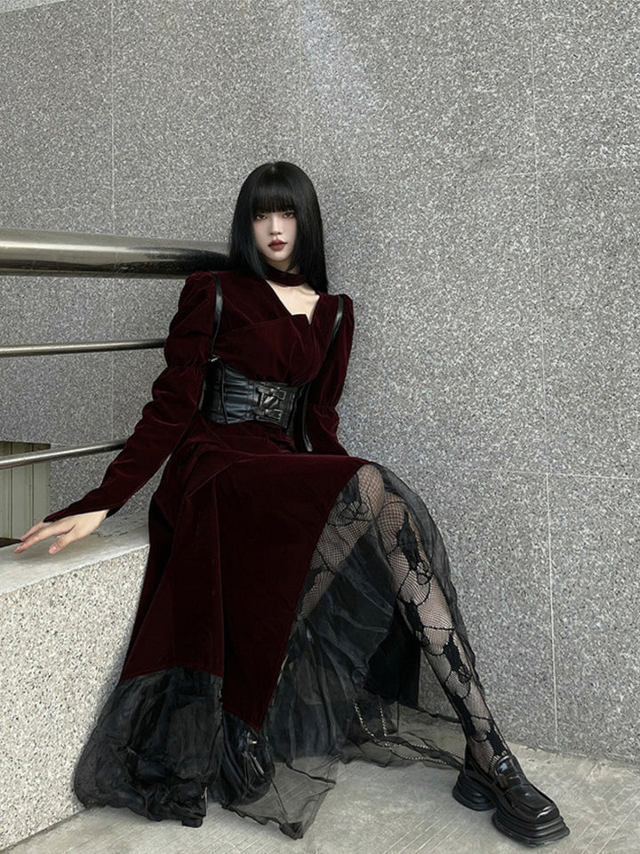 WLS Red Velvet Gothic Style Dress