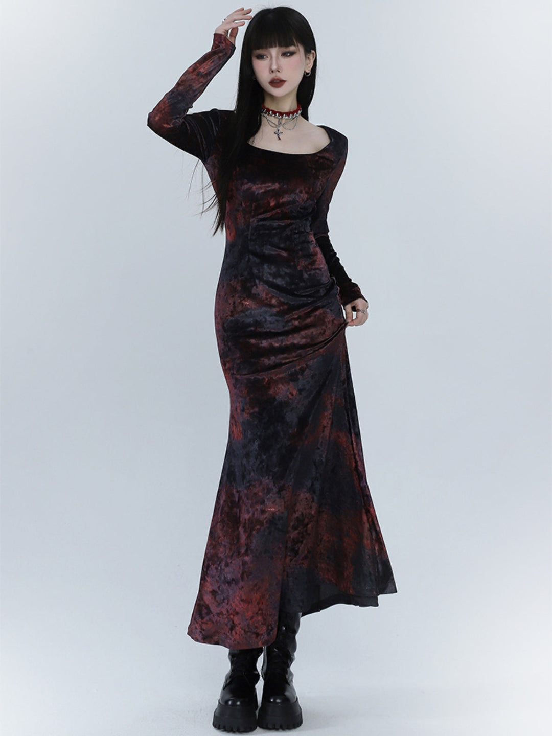 WLS Red Velvet Fishtail Dress