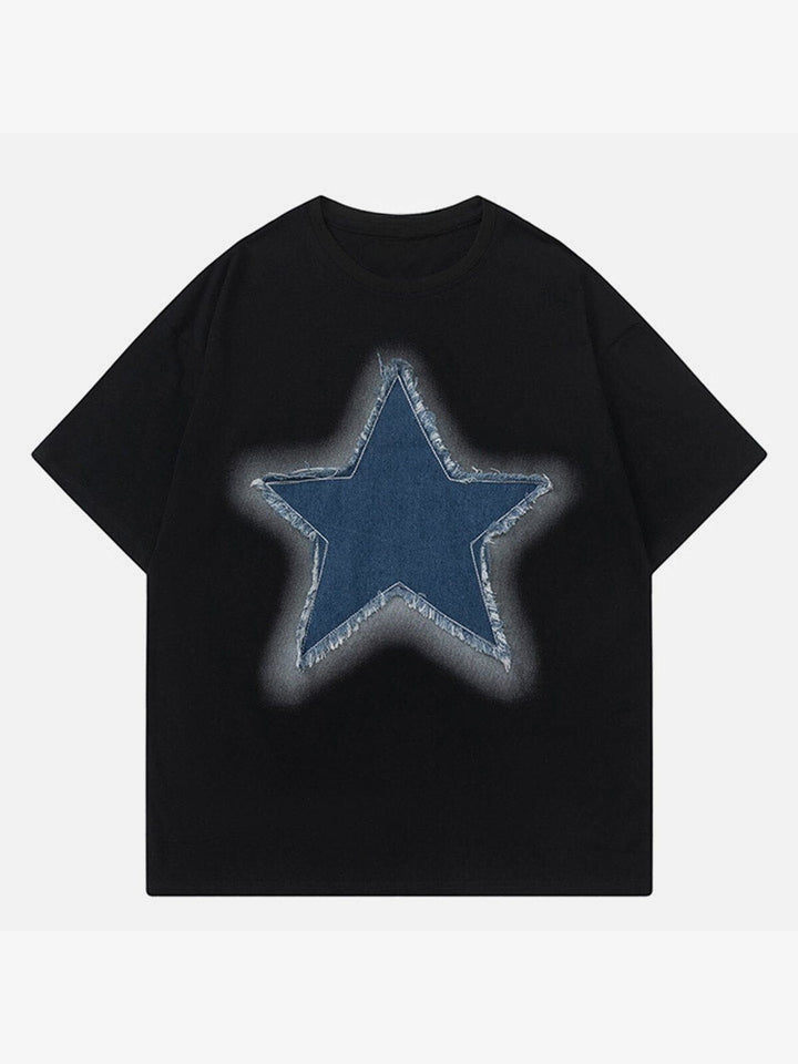 WLS Embroidery Denim Star Tee