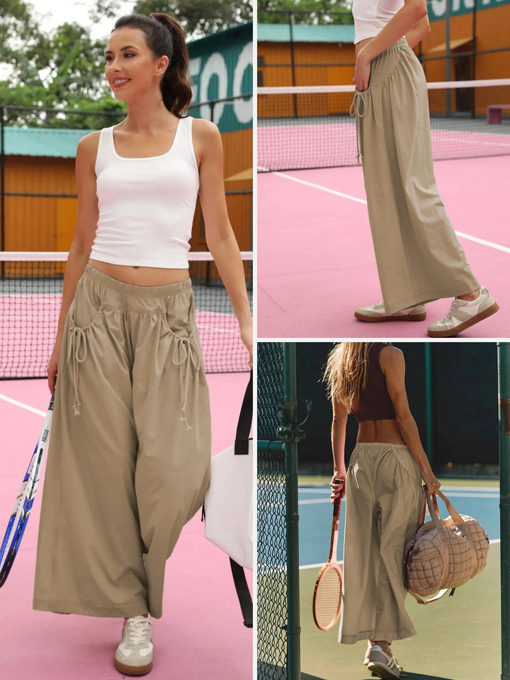 UrbanFlow Wide‑Leg Street Pants – Tie‑Pocket Harem Trousers