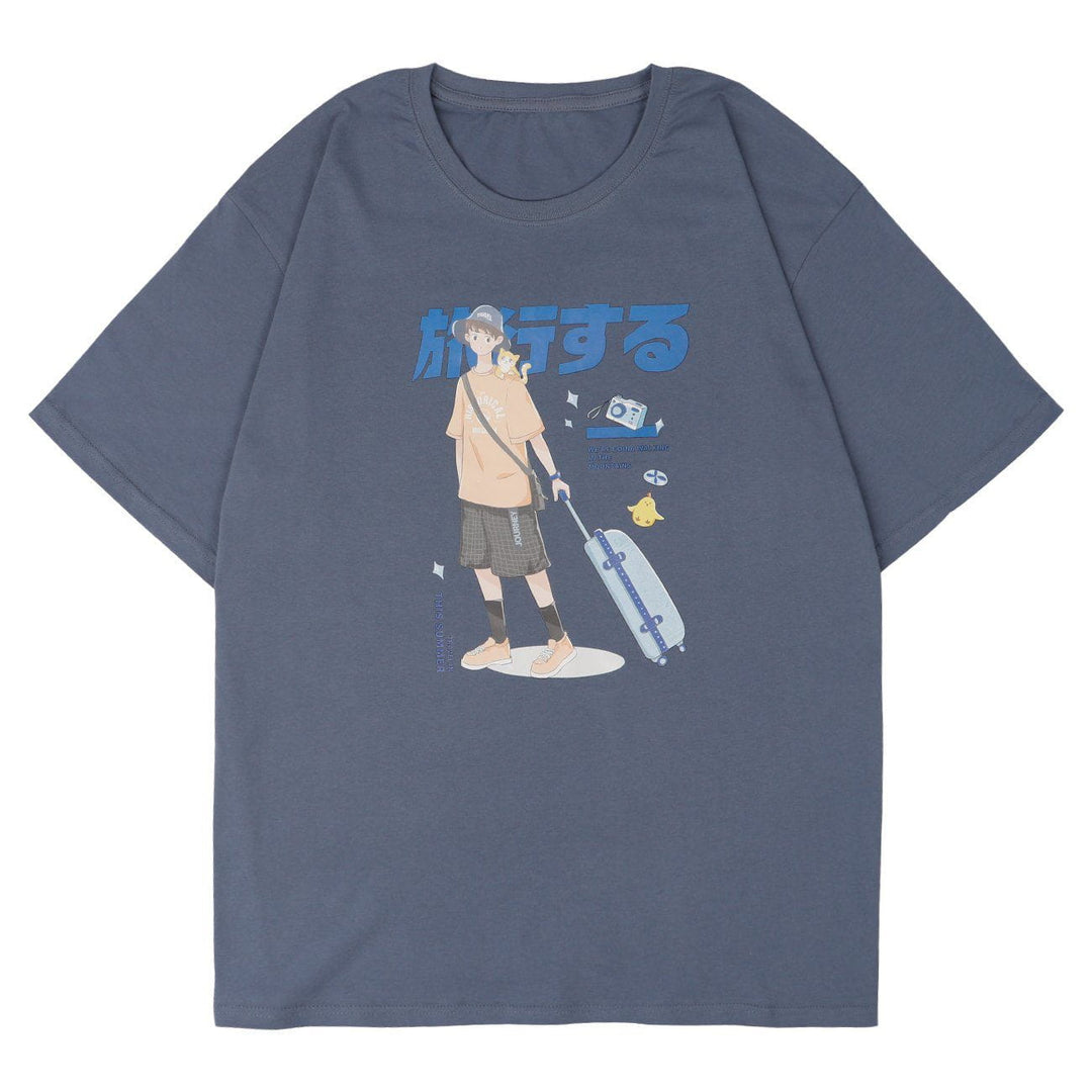 WLS Japanese Anime Travel Boy Print Cotton Tee