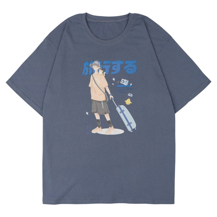 WLS Japanese Anime Travel Boy Print Cotton Tee