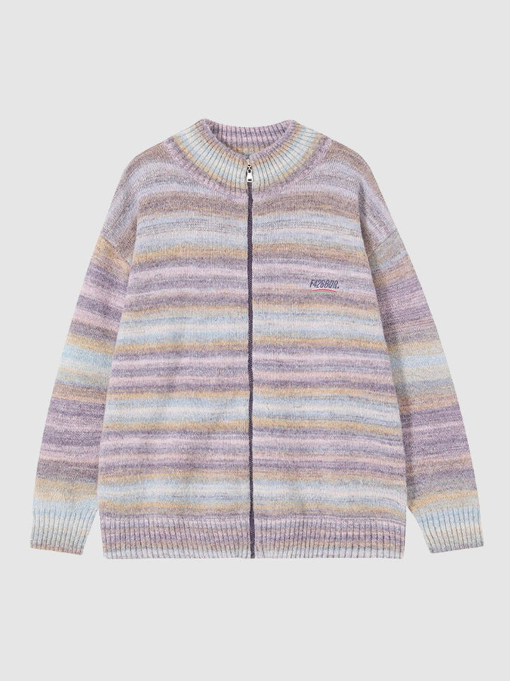 We Love Street Loose Colorful Striped Cardigan Full Zip Sweater
