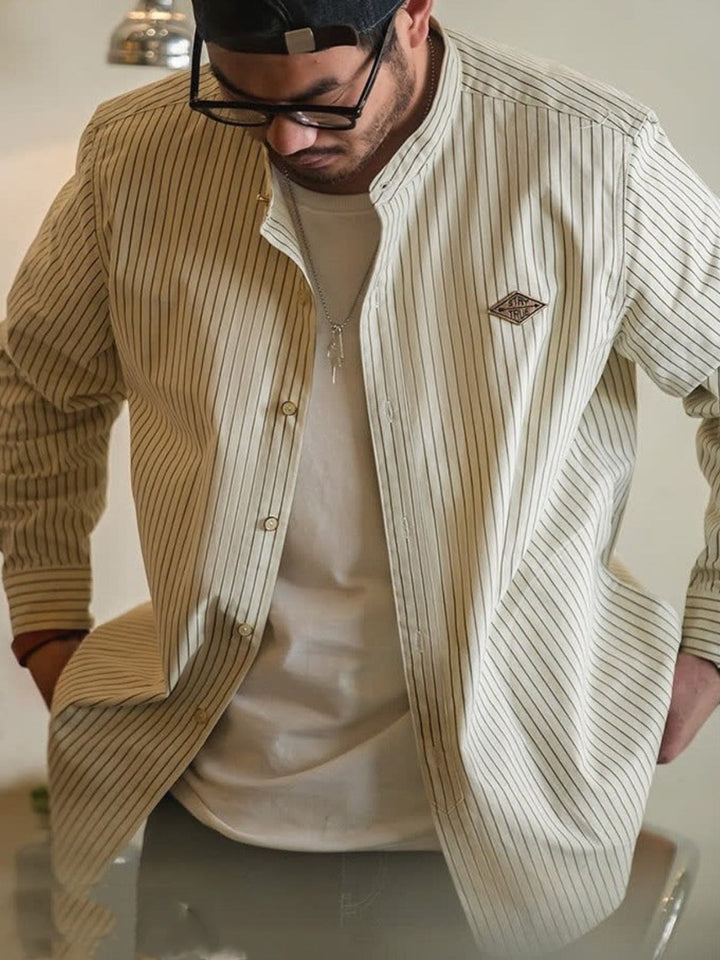 WLS Pinstripe Stand Collar Shirt