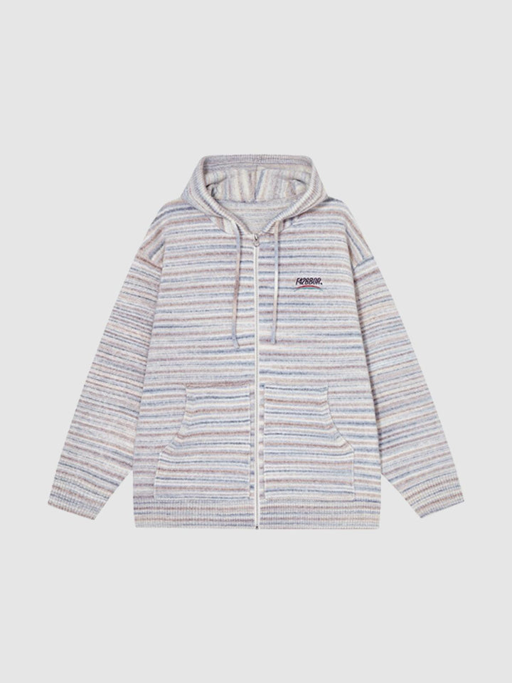 We Love Street Casual Zipper Hoodie Striped Knit Cardigan