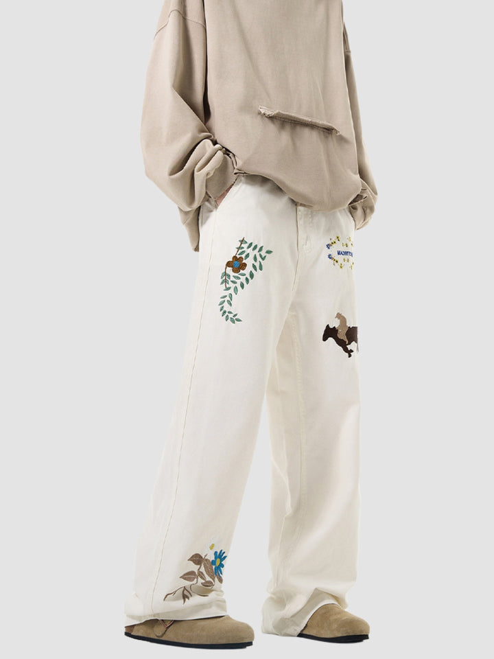 WLS Embroidered American Straight Leg Loose Pants