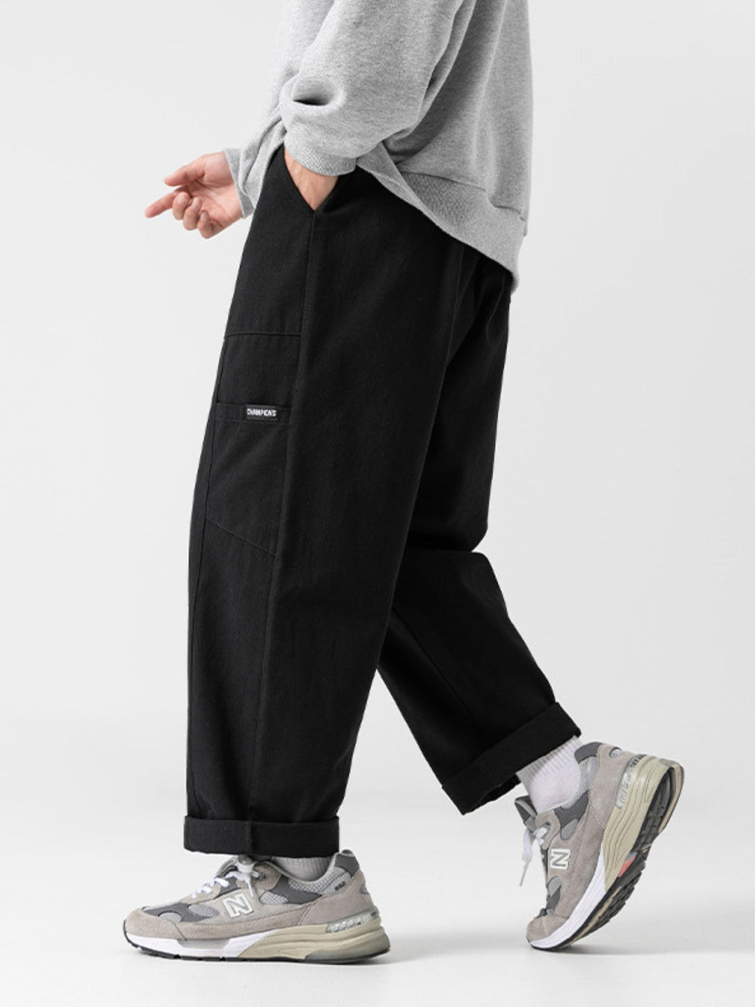 WLS Retro Japanese Straight Textured Splicing Trousers