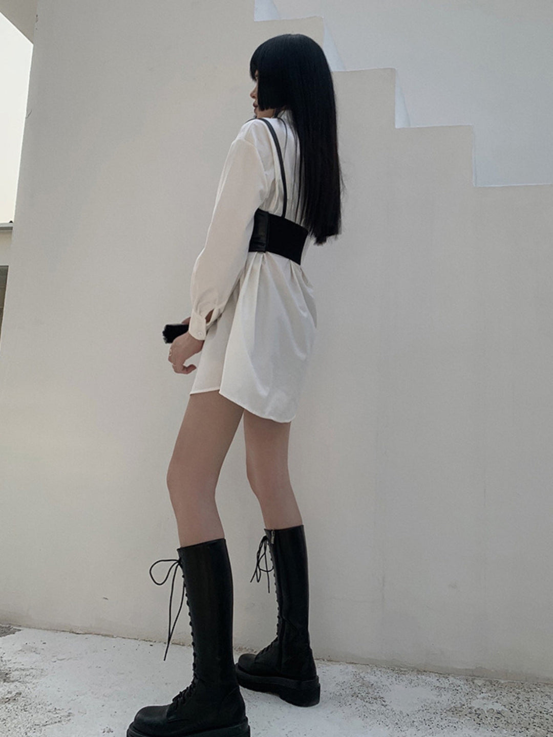 WLS  Waistband White Shirt Dress