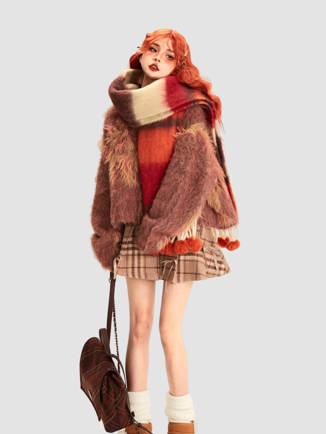 WLS Colorful Striped Fur Ball Soft Scarf