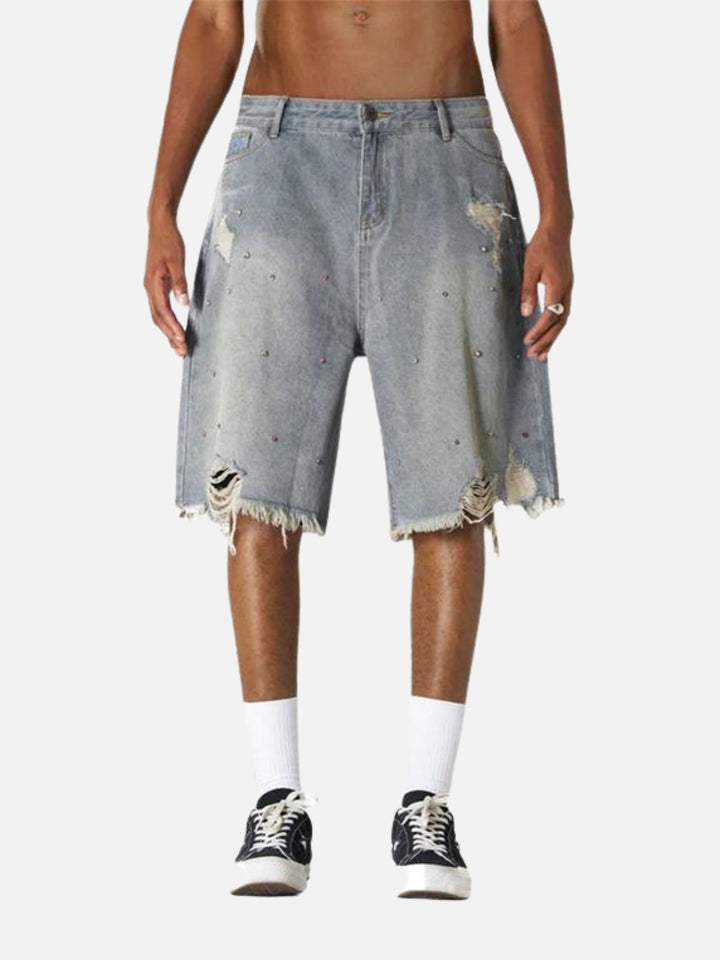 RetroShine Rhinestone Wide‑Leg Denim Shorts