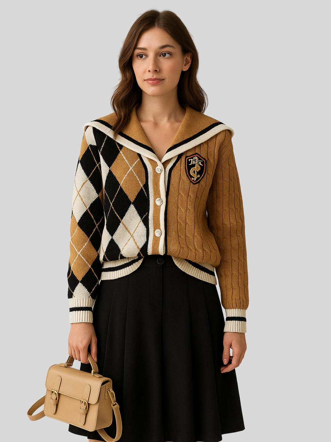 WLS College Style Age-Reducing Knitted Cardigan Skirt Suit