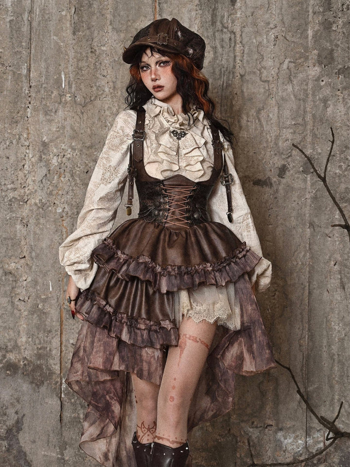 WLS Steampunk Maillard Irregular Line Trailing Dress