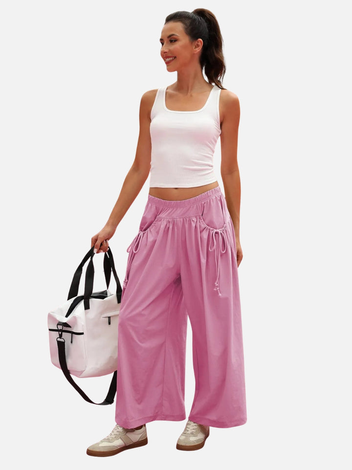 UrbanFlow Wide‑Leg Street Pants – Tie‑Pocket Harem Trousers