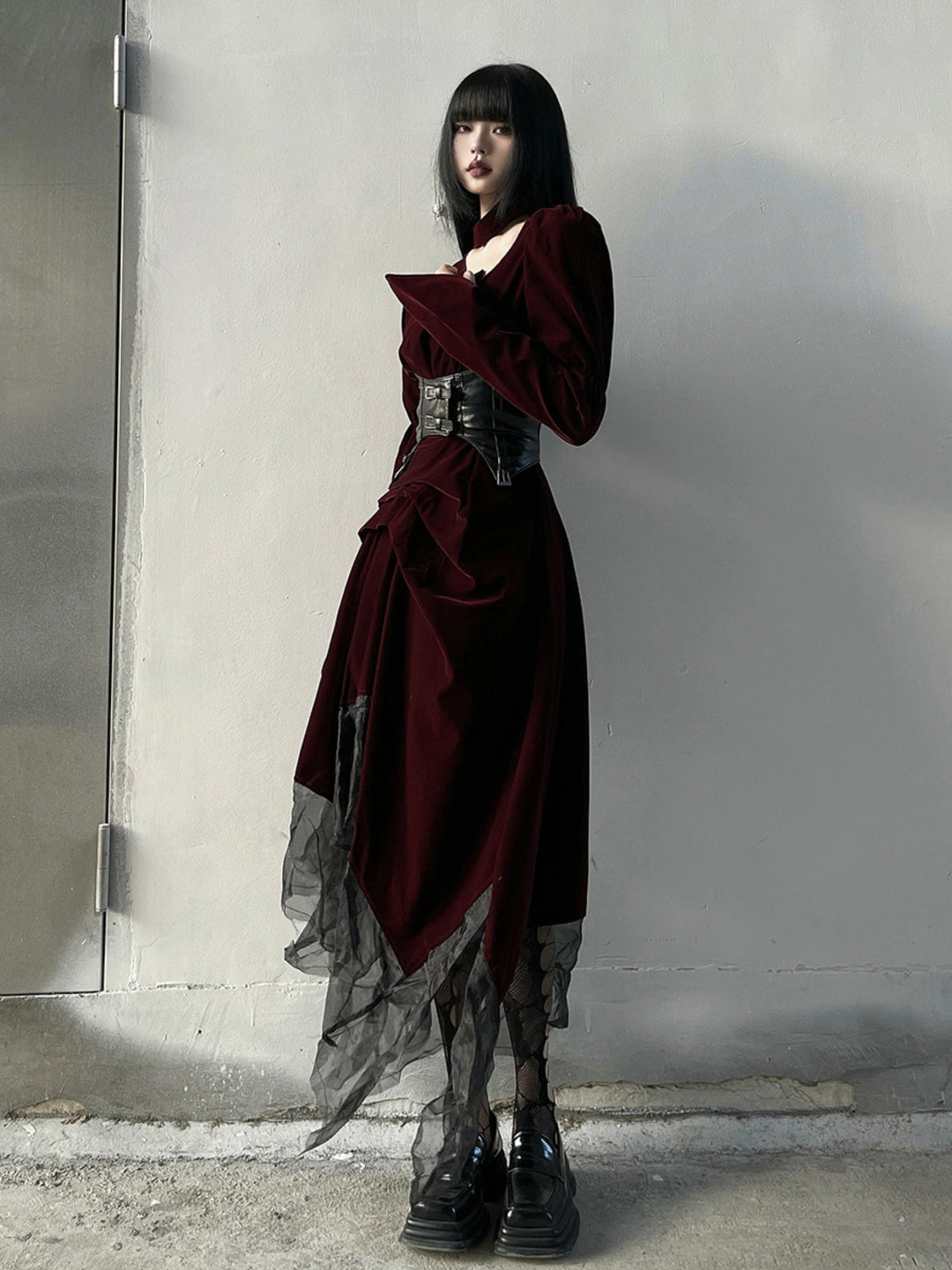 WLS Red Velvet Gothic Style Dress