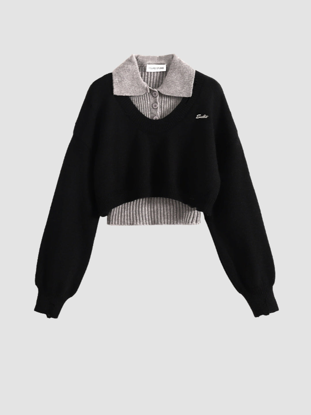 WLS Retro College Two-Pieces Woolen Sweater + Skirt
