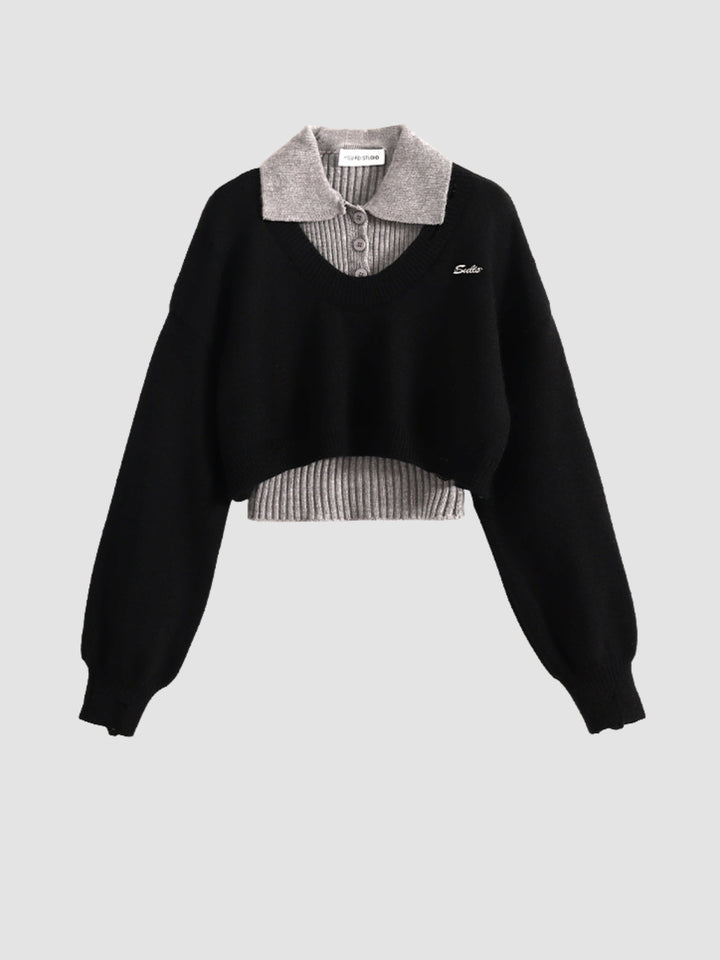 WLS Retro College Two-Pieces Woolen Sweater + Skirt