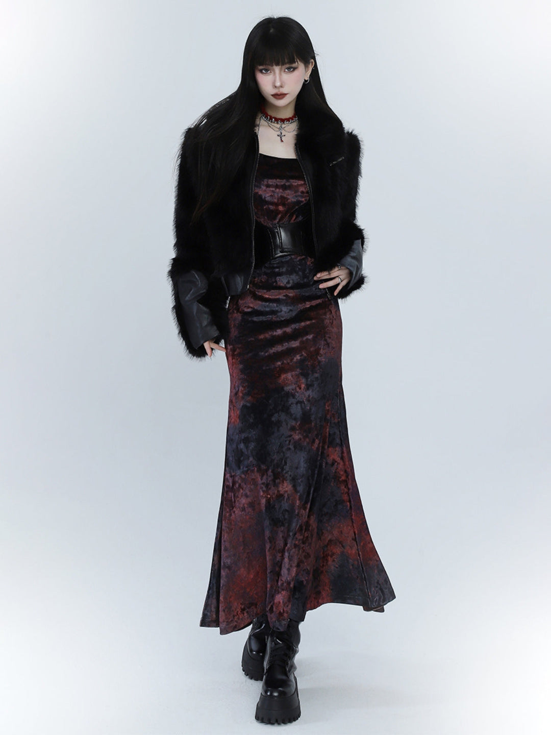 WLS Red Velvet Fishtail Dress