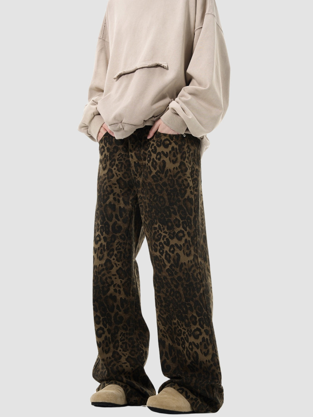 WLS Retro Leopard Print Straight Loose Pants