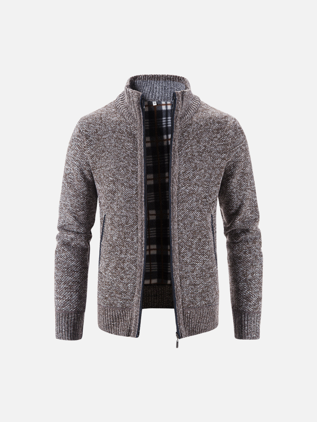 Jacquard Knit Stand Collar Cardigan