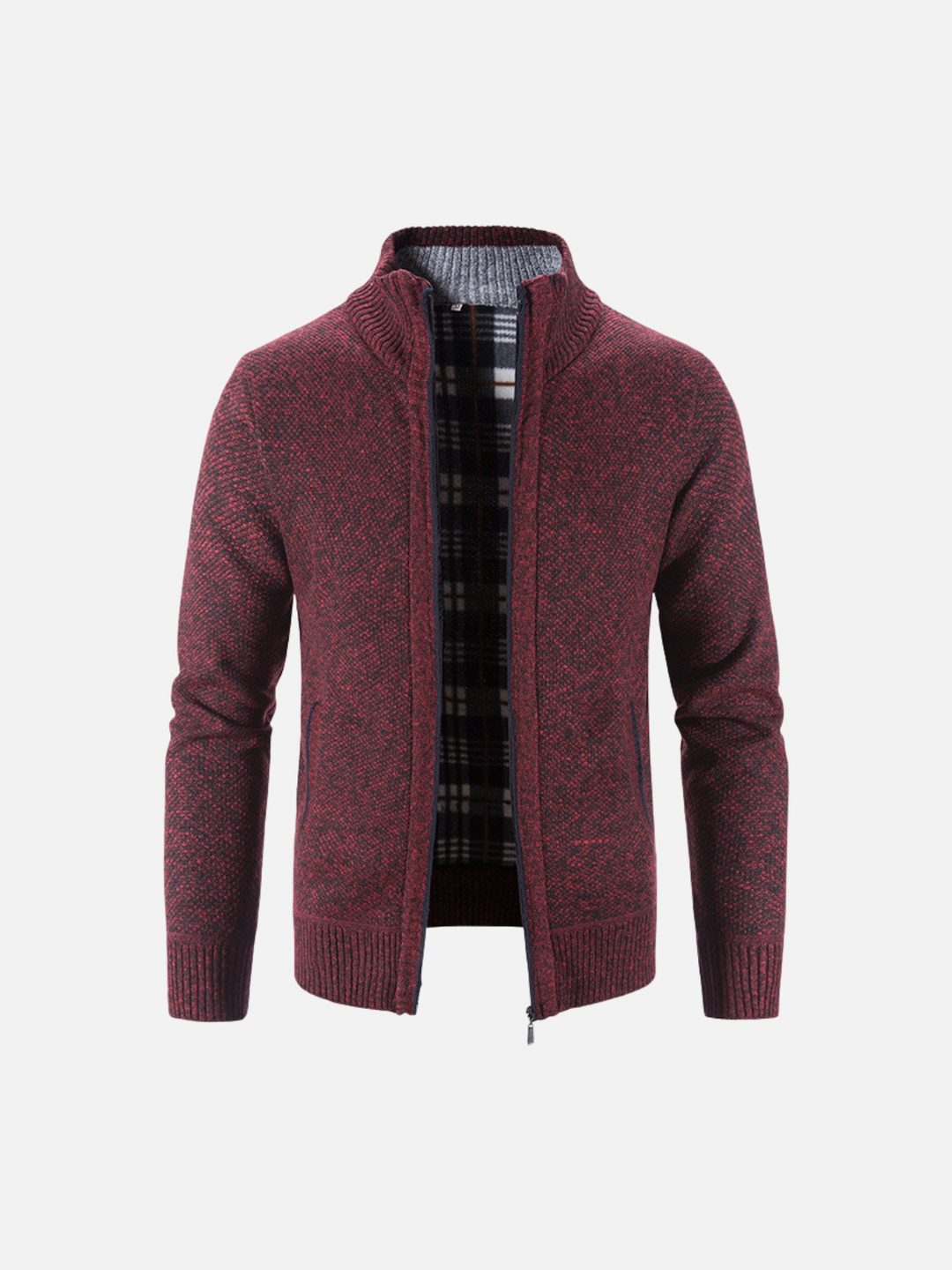 Jacquard Knit Stand Collar Cardigan