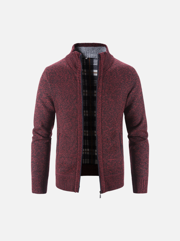 Jacquard Knit Stand Collar Cardigan