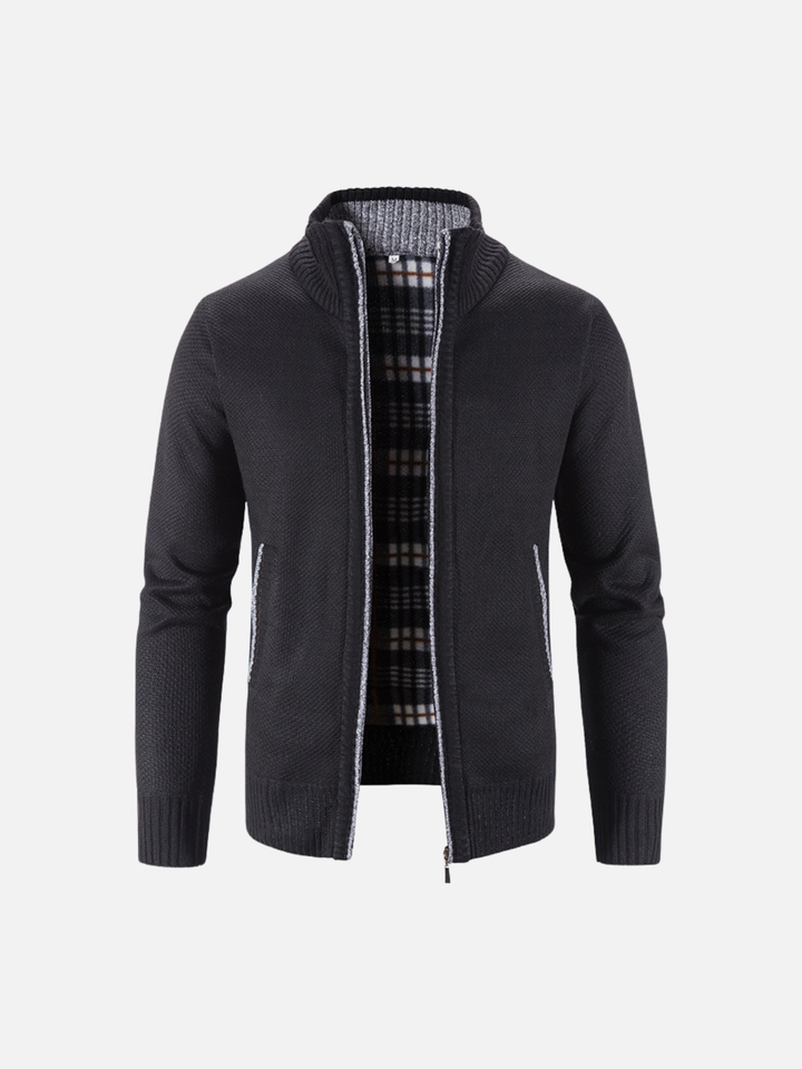 Jacquard Knit Stand Collar Cardigan