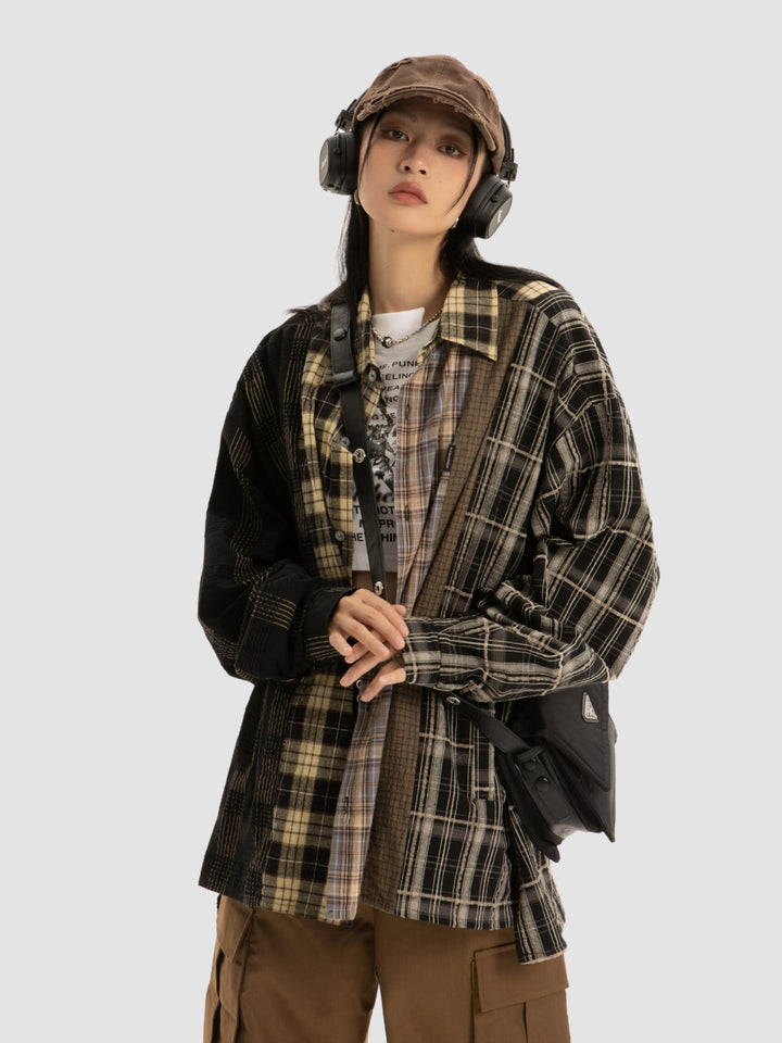 WLS Spliced Retro Thin Women Shirt Jacket