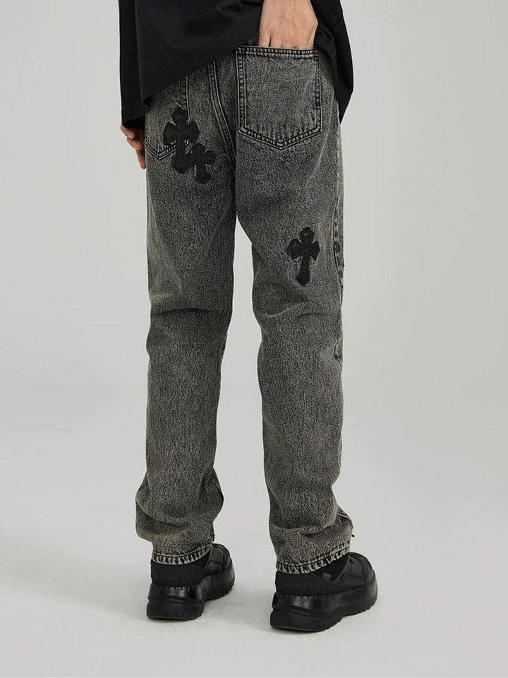 We Love Street Retro Gothic Cross Pastel Trousers Loose Jeans