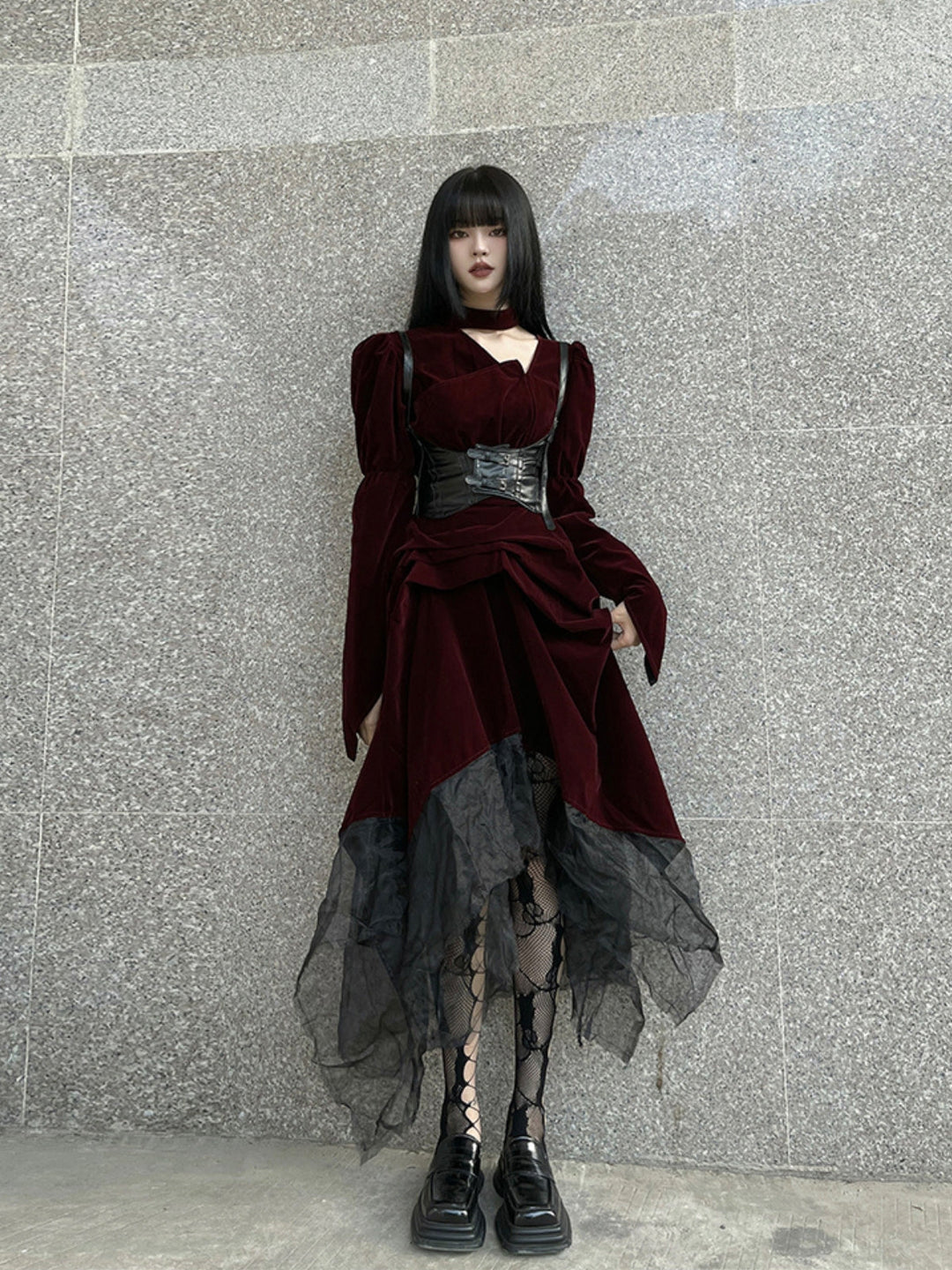 WLS Red Velvet Gothic Style Dress