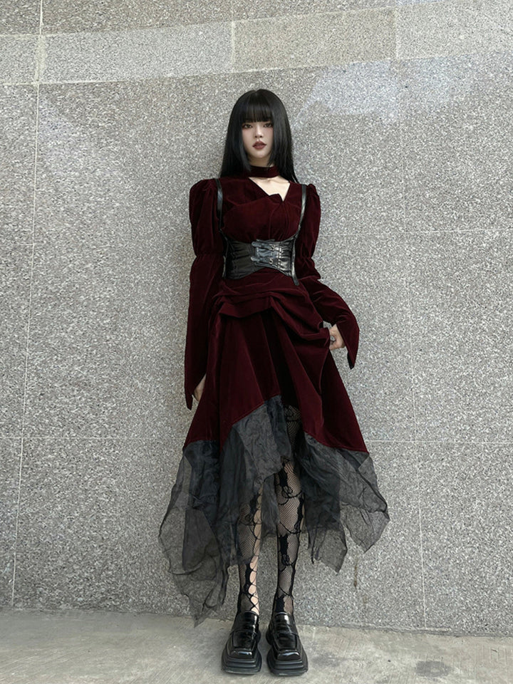 WLS Red Velvet Gothic Style Dress