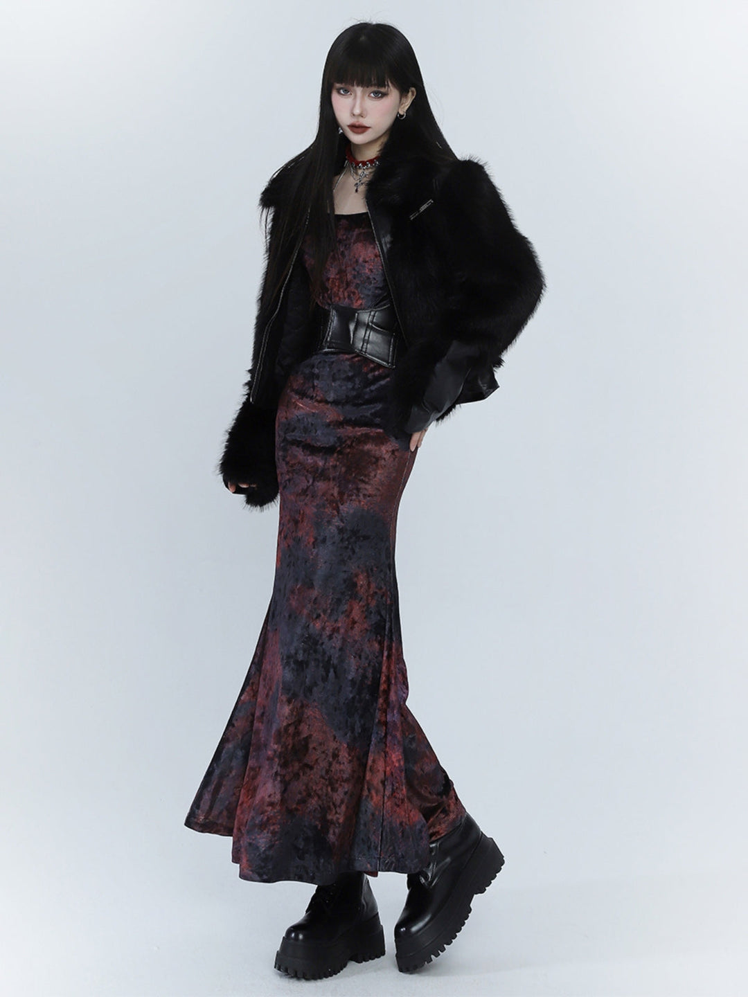 WLS Red Velvet Fishtail Dress