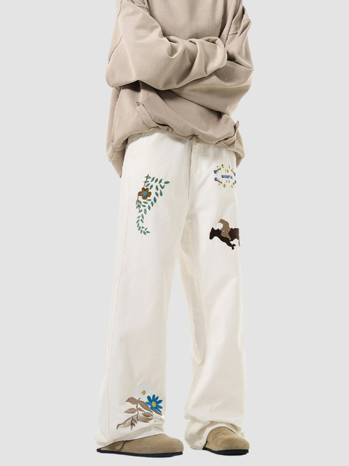 WLS Embroidered American Straight Leg Loose Pants
