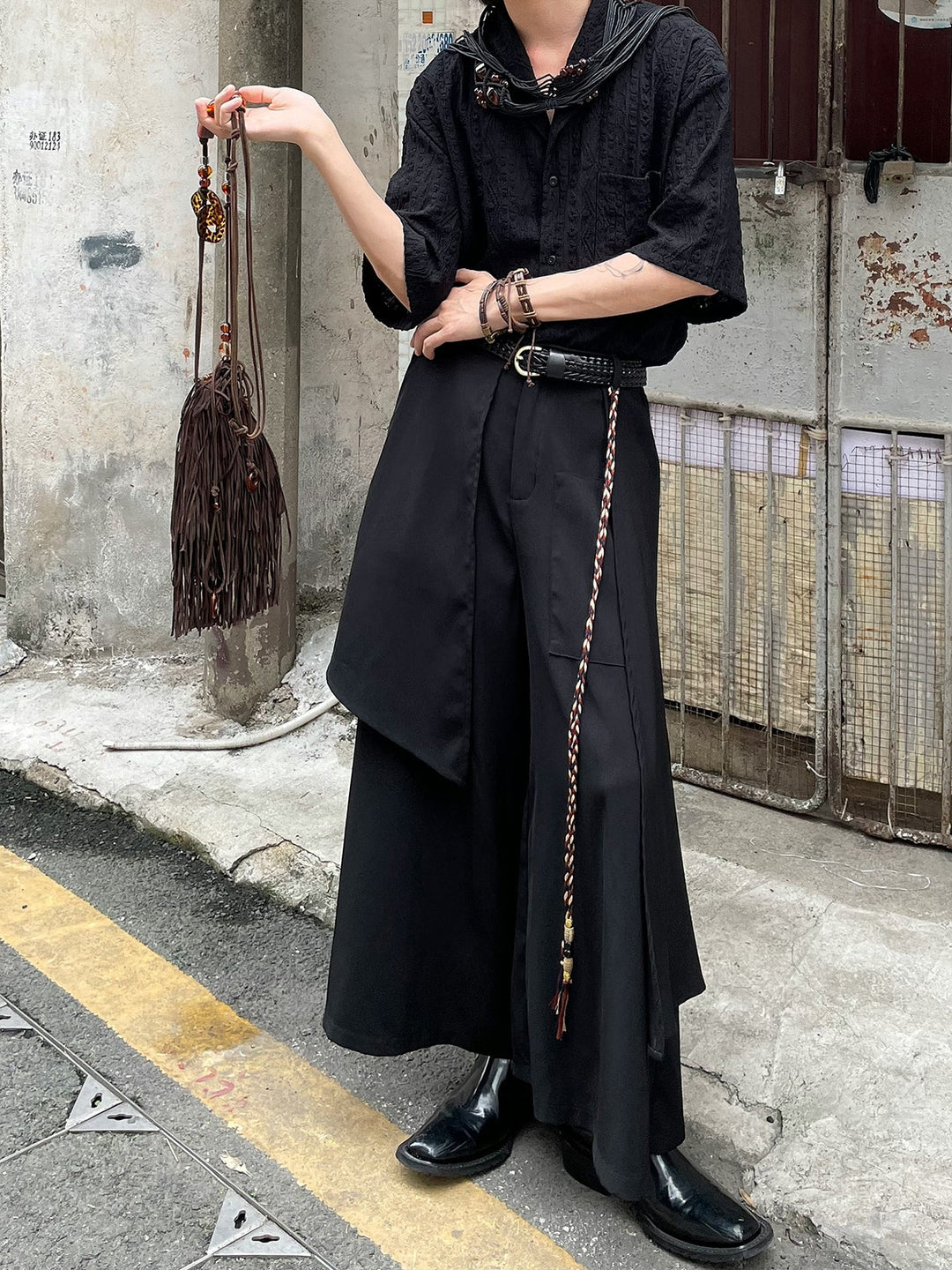 WLS Irregular Fringed Loose Trousers Pants