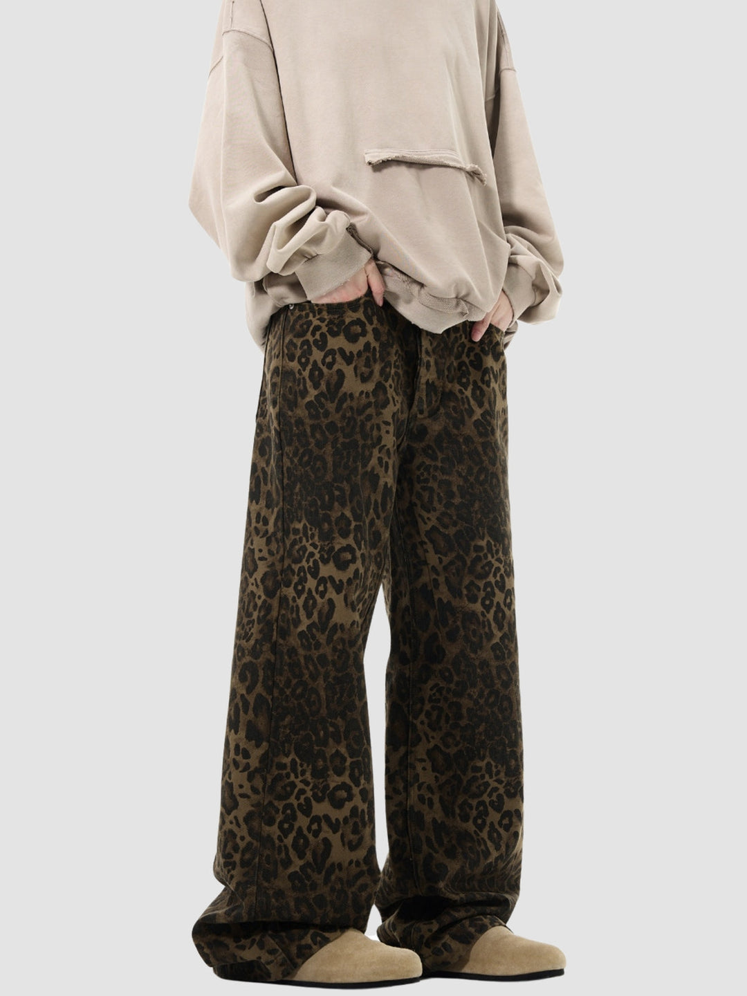 WLS Retro Leopard Print Straight Loose Pants