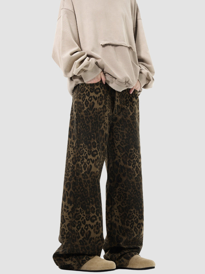 WLS Retro Leopard Print Straight Loose Pants