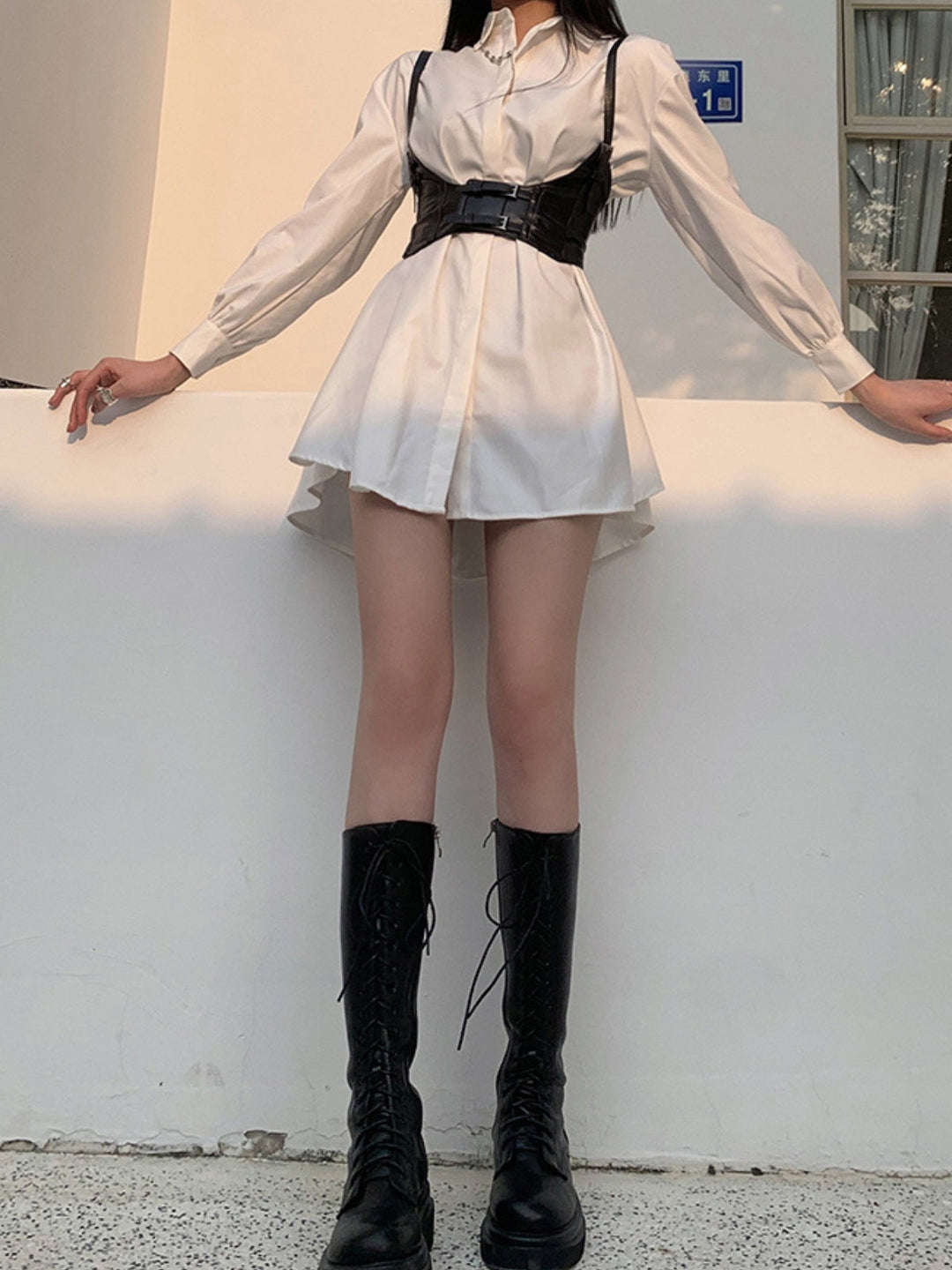 WLS  Waistband White Shirt Dress
