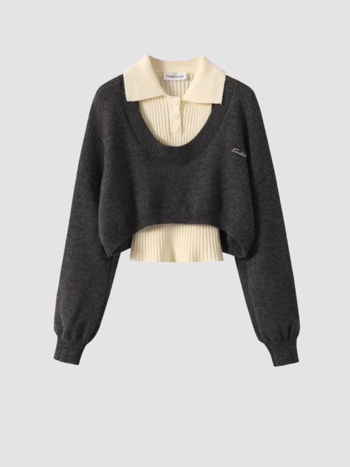 WLS Retro College Two-Pieces Woolen Sweater + Skirt