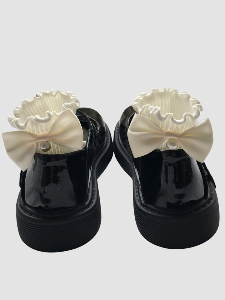 WLS Black British Retro Women Leather Shoes