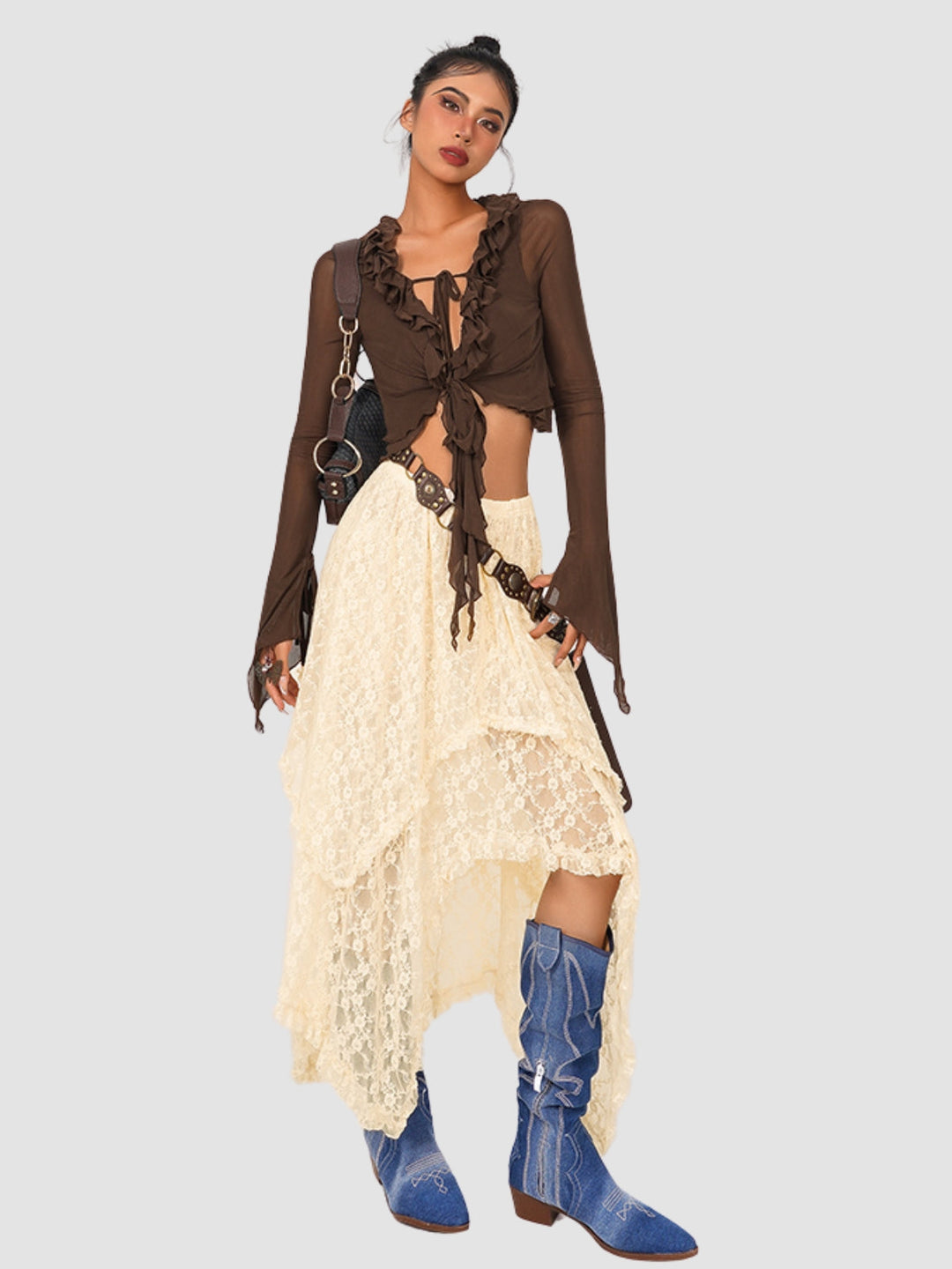 WLS Retro Nomadic Mesh Irregular Long Skirt
