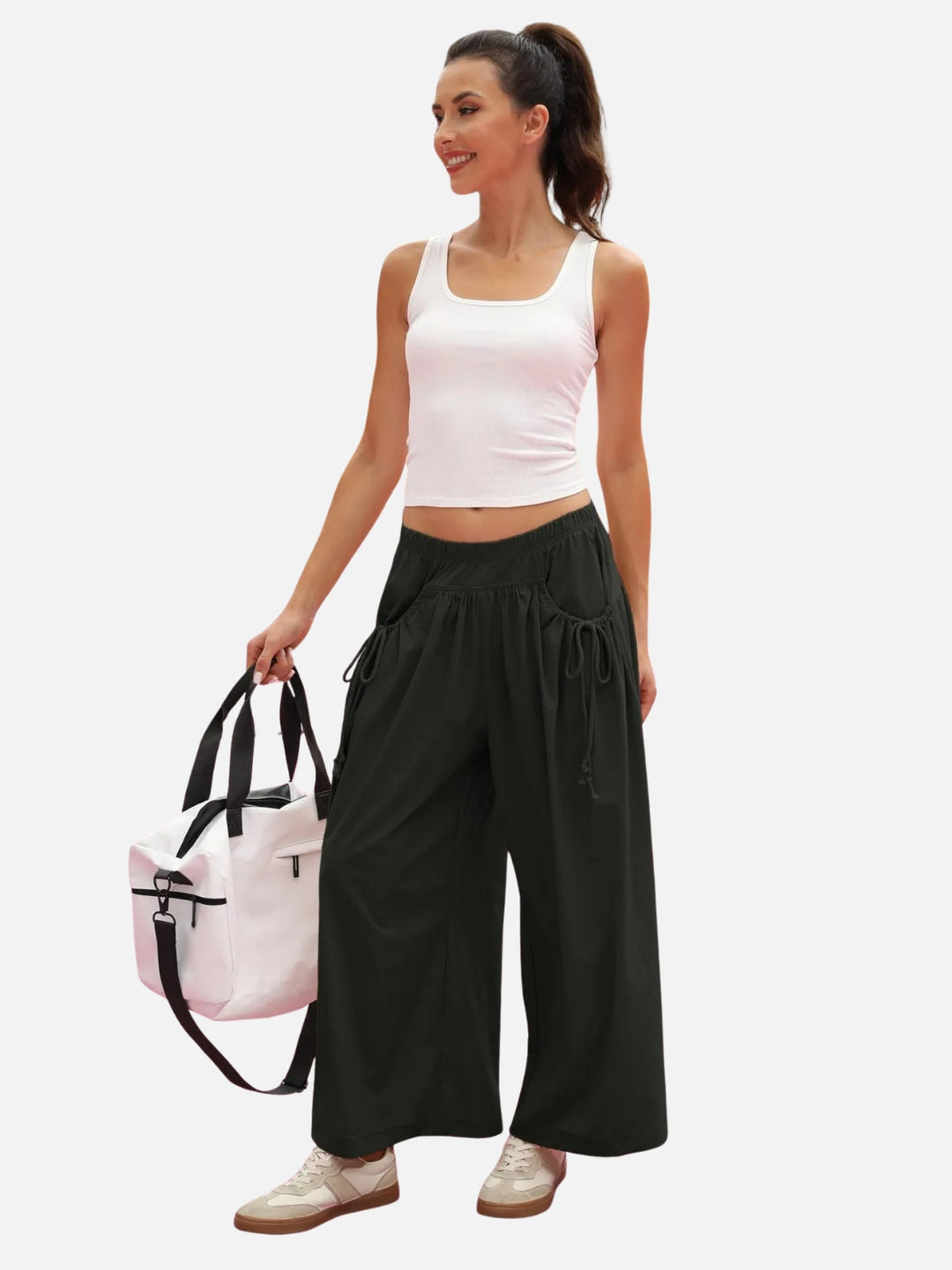 UrbanFlow Wide‑Leg Street Pants – Tie‑Pocket Harem Trousers