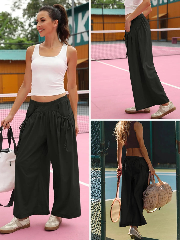 UrbanFlow Wide‑Leg Street Pants – Tie‑Pocket Harem Trousers