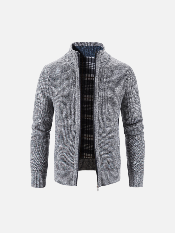 Jacquard Knit Stand Collar Cardigan