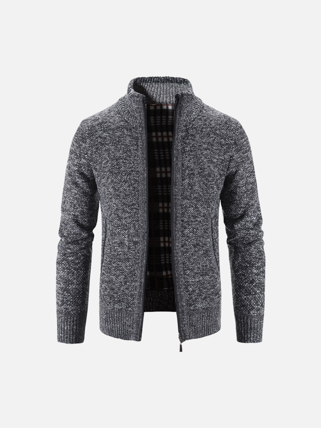 Jacquard Knit Stand Collar Cardigan