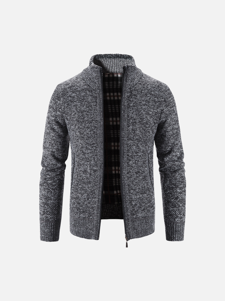 Jacquard Knit Stand Collar Cardigan